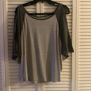 Top, short bat sleeve, L/XL, grey with lurex sleeves